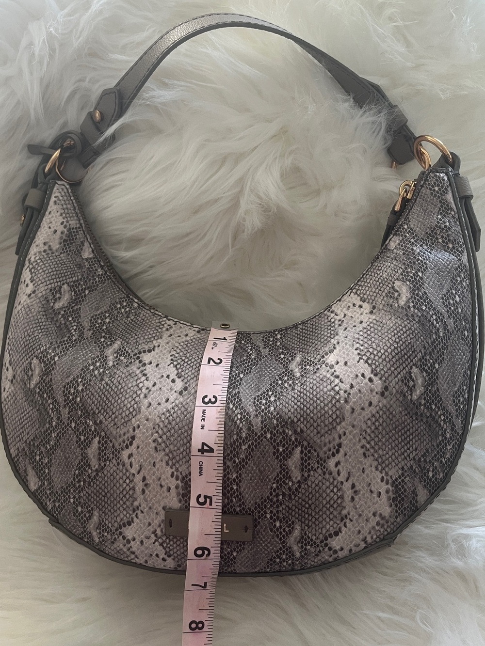 Fossil Snake-Printed Cow Leather Crescent Shoulder Bag Sz 11x7x3 - Picture 7 of 13